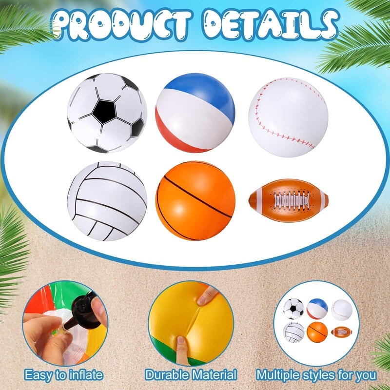 Nafukovacia plážová lopta, futbal, baseball, volejbal, softbal, trblietavá plážová lopta na letnú pláž, bazén, párty, obľúbená