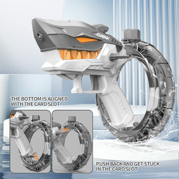 Акула Електрически воден пистолет Детска играчка Автоматичен воден бластер Голям капацитет Пръскаща вода Летни парти игри на открито Детски подарък