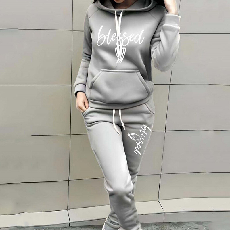 Дамски ежедневен спортен костюм с качулка, модерен суичър от полар, външнотърговски дамски суичър, костюм с щампа на сърце с букви