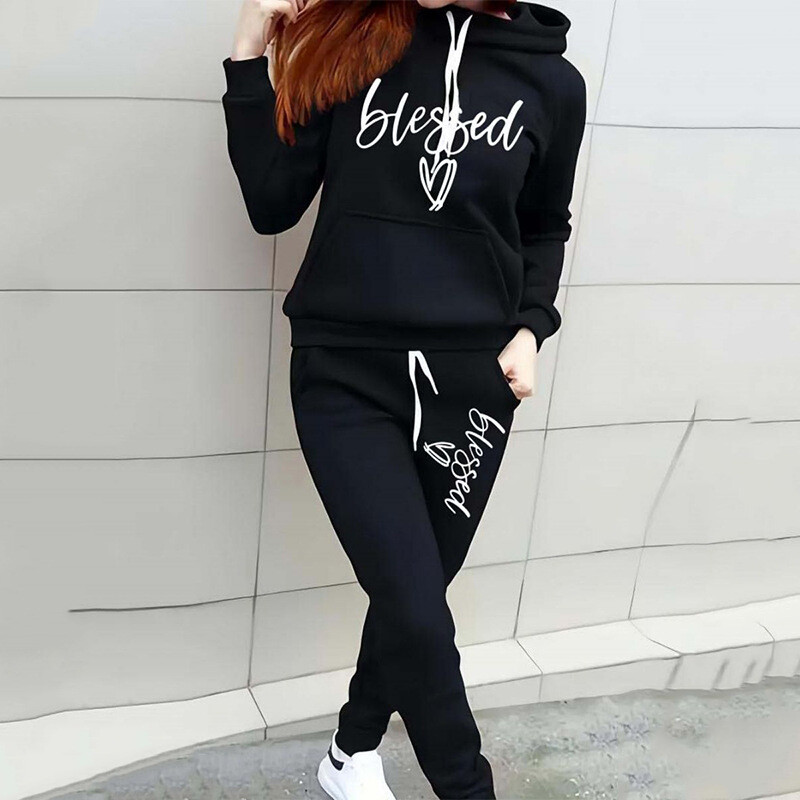 Дамски ежедневен спортен костюм с качулка, модерен суичър от полар, външнотърговски дамски суичър, костюм с щампа на сърце с букви