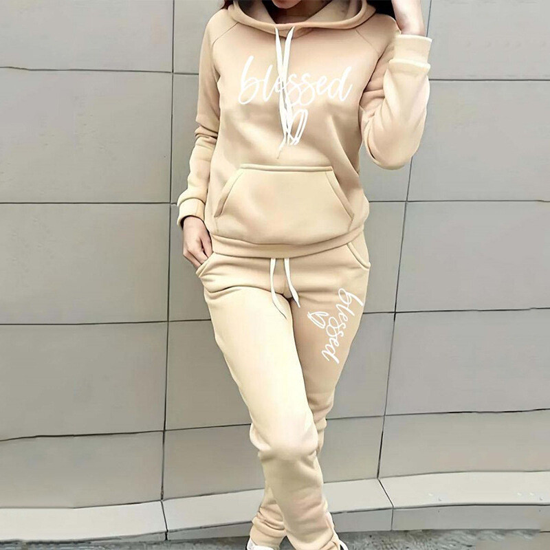 Дамски ежедневен спортен костюм с качулка, модерен суичър от полар, външнотърговски дамски суичър, костюм с щампа на сърце с букви