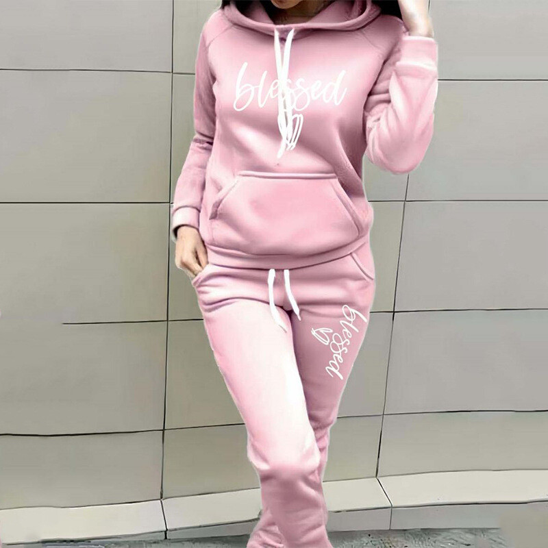 Дамски ежедневен спортен костюм с качулка, модерен суичър от полар, външнотърговски дамски суичър, костюм с щампа на сърце с букви