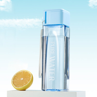 480 ml, 1 bucată pahar pătrat transparent din plastic Mate, sticlă portabilă de apă cu cablu de lapte pentru sporturi în aer liber.