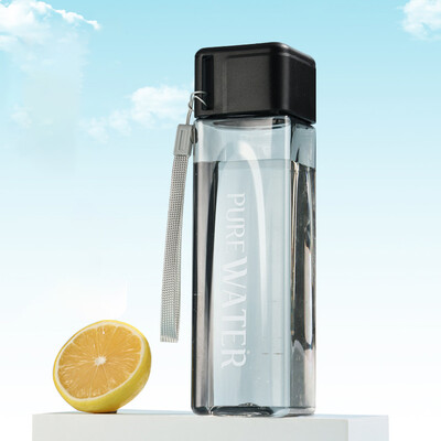 480 ml, 1 bucată pahar pătrat transparent din plastic Mate, sticlă portabilă de apă cu cablu de lapte pentru sporturi în aer liber.