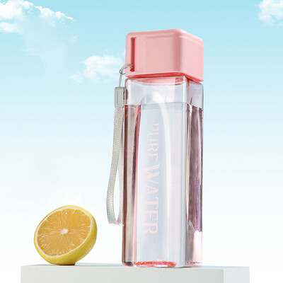 480 ml, 1 bucată pahar pătrat transparent din plastic Mate, sticlă portabilă de apă cu cablu de lapte pentru sporturi în aer liber.