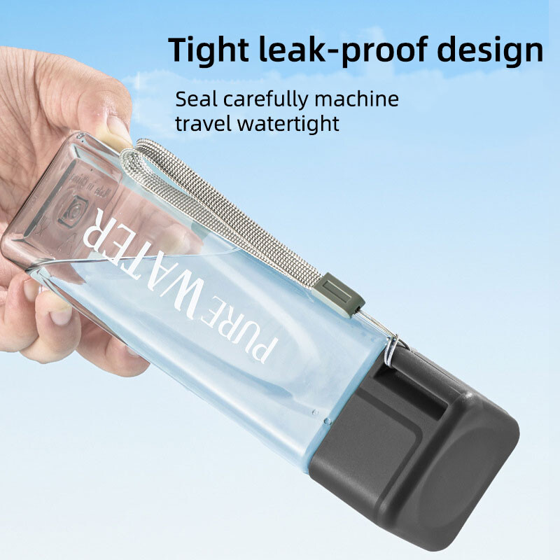 480 ml, 1 bucată pahar pătrat transparent din plastic Mate, sticlă portabilă de apă cu cablu de lapte pentru sporturi în aer liber.