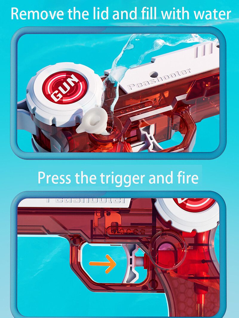 1 vnt. Prispauskite atgal į kamerą permatomas vandens pistoletas vasaros interaktyvus lauko paplūdimio vandens mūšio žaislas, vaikų vandens purškimo pistoletas