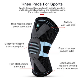 Sports Knee Brace Knitted Patella Spring Slicon Support Breathable Compression Full Protect Elastic Breathable Knee Support