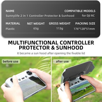 2 в 1 Controller Protector Слънцезащитен капак Control Sticks Guard Screen Cover Monitor за DJI RC Mini 3 Pro Remote Drone Accessories