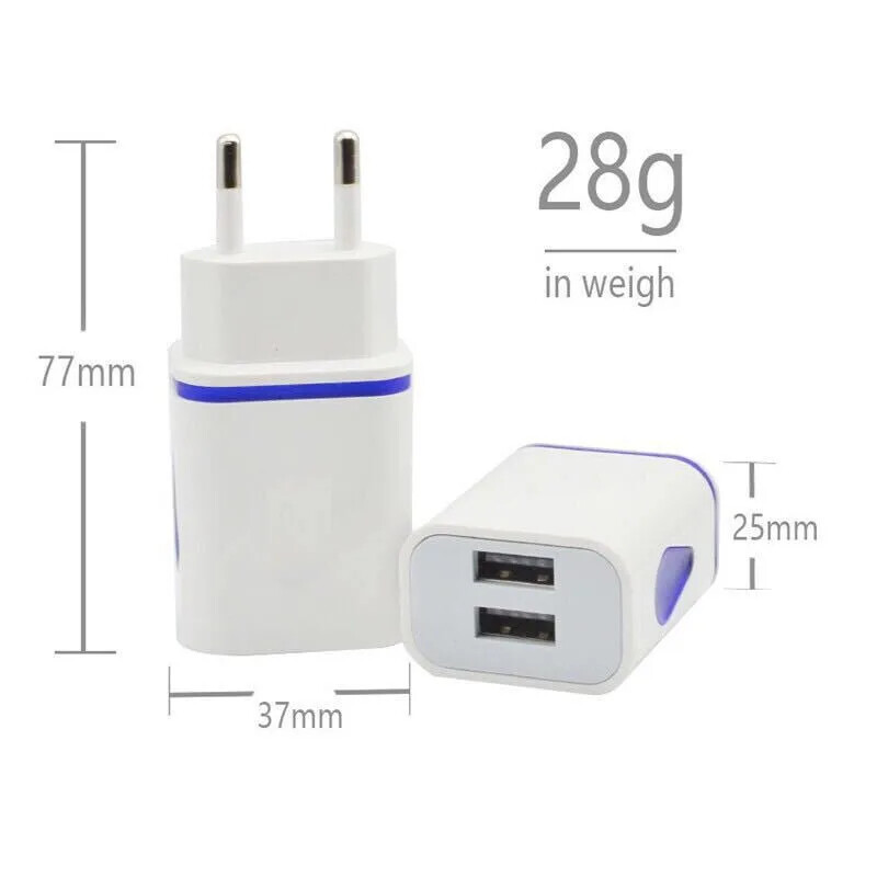 USB punjač LED putni adapter za brzo punjenje Prijenosni dvostruki zidni punjač Punjači za mobitele za iPhone13 12 Samsung S21 Xiaomi