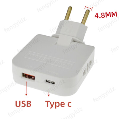 EU Extension Chargers Adapter 4 σε 1 περιστρεφόμενη υποδοχή μετατροπέας 180 μοιρών για κινητά τηλέφωνα Υποδοχή φόρτισης με usb και τύπου c