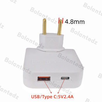 EU Extension Chargers Adapter 4 в 1 въртящ се преобразувател на гнездо 180 градуса за гнездо за зареждане на мобилен телефон с USB и тип c