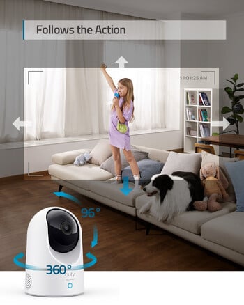 eufy Security Solo 2K Indoor Cam P24 Protect Pan & Tilt Mini Wifi Camera Human AI Voice Assistant Συμβατότητα Motion Track