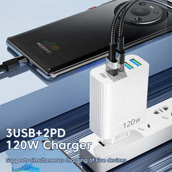 Xiaomi 120W Super Fast Charger Head Ultra Charger 5port 3 Usb 2 Type C 10A Charger Quick High Speed Charger for Xiaomi Samsung