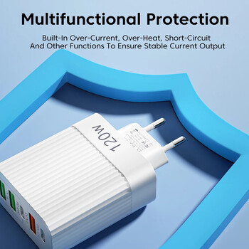 Xiaomi 120W Super Fast Charger Head Ultra Charger 5port 3 Usb 2 Type C 10A Charger Quick High Speed Charger for Xiaomi Samsung