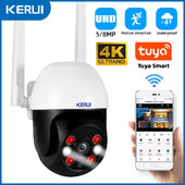 KERUI 5MP 8MP 4K PTZ WiFi IP bezvadu kamera Tuya Smart Outdoor Home Security Dual Lens 10MP 5K kamera CCTV videonovērošana
