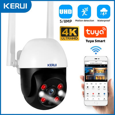 KERUI 5MP 8MP 4K PTZ WiFi IP bezvadu kamera Tuya Smart Outdoor Home Security Dual Lens 10MP 5K kamera CCTV videonovērošana