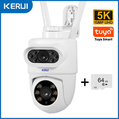KERUI 5MP 8MP 4K PTZ WiFi IP bezvadu kamera Tuya Smart Outdoor Home Security Dual Lens 10MP 5K kamera CCTV videonovērošana