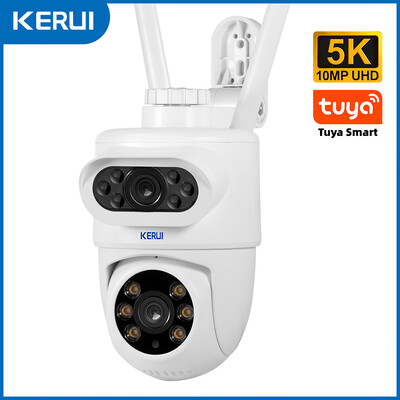 KERUI 5MP 8MP 4K PTZ WiFi IP bezvadu kamera Tuya Smart Outdoor Home Security Dual Lens 10MP 5K kamera CCTV videonovērošana
