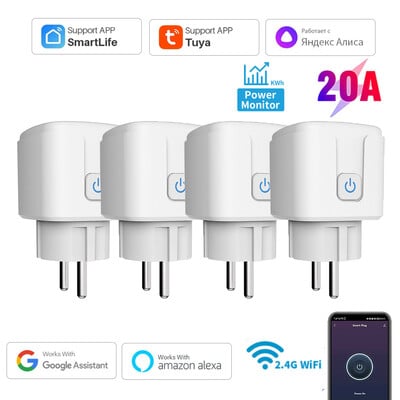 Tuya 16A, 20A pametna utičnica WiFi utičnica EU funkcija praćenja vremena rada radi s Alexa, Google Home, Alice, Smart Life Home