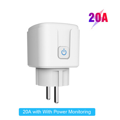 Tuya 16A,20A nutipistiku WiFi-pistikupesa EU Power Monitoring ajastusfunktsioon töötab koos Alexa, Google Home, Alice, Smart Life Home`iga