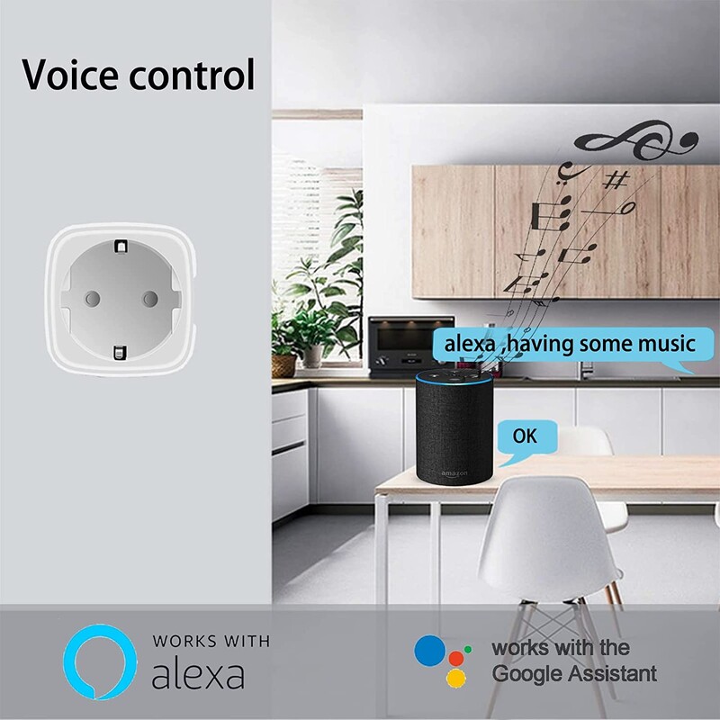 Tuya 16A,20A nutipistiku WiFi-pistikupesa EU Power Monitoring ajastusfunktsioon töötab koos Alexa, Google Home, Alice, Smart Life Home`iga