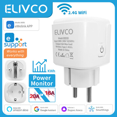 eWelink 16A/20A Smart Plug WiFi EU aljzat teljesítményfigyeléssel, időzítési funkcióval Támogatás Alexa Google Home Alice SmartThimgs IFTT