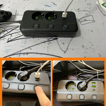 EU Plug Power Strip 2/3/4/5 Position Ανεξάρτητη υποδοχή ελέγχου με 2 θύρες USB 1 Type-C Ηλεκτρικές πρίζες καλωδίου επέκτασης 2m