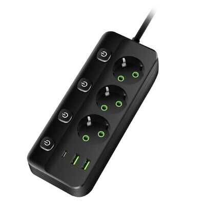 EU Plug Power Strip 2/3/4/5 Position Ανεξάρτητη υποδοχή ελέγχου με 2 θύρες USB 1 Type-C Ηλεκτρικές πρίζες καλωδίου επέκτασης 2m