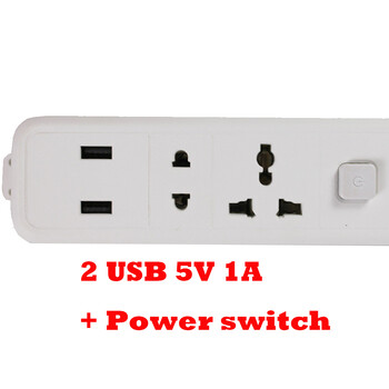 Европейска Америка 3/4way 2USB захранващ разклонител Универсален преобразувател на гнездото US UK EU Extension Drag Strip с 2.5M кабелна платка 10A