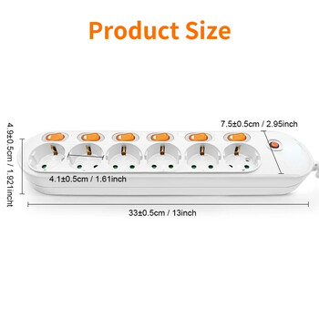 Melery Power Strip Προστασία από υπέρταση EU Plug Way Outlets Electrical Extension 16A Socket Independent Control Switches 1,5/2m Cord