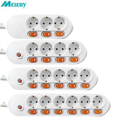 Melery Power Strip Προστασία από υπέρταση EU Plug Way Outlets Electrical Extension 16A Socket Independent Control Switches 1,5/2m Cord