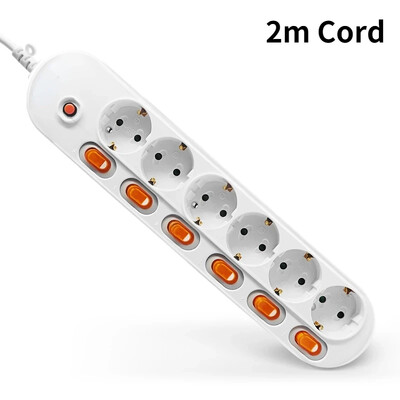 Melery Power Strip Protecție la supratensiune Prize UE Prize Prelungire electrică Priză 16A Întrerupătoare de control independente 1,5/2m cablu
