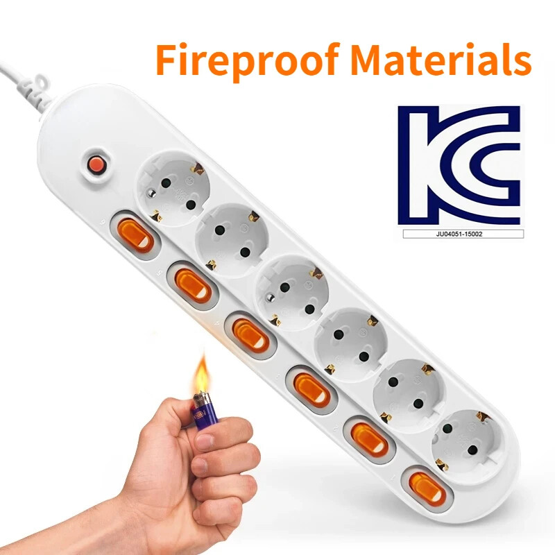 Melery Power Strip Protecție la supratensiune Prize UE Prize Prelungire electrică Priză 16A Întrerupătoare de control independente 1,5/2m cablu