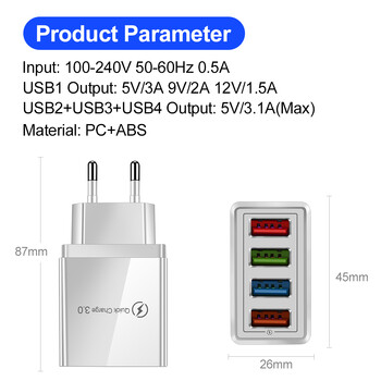 Xiaomi USB PD зарядно Quick Charge 3.0 за iPhone Samsung Xiaomi таблети Адаптер за зарядно устройство за мобилни телефони EU/US Plug Бързо зареждане