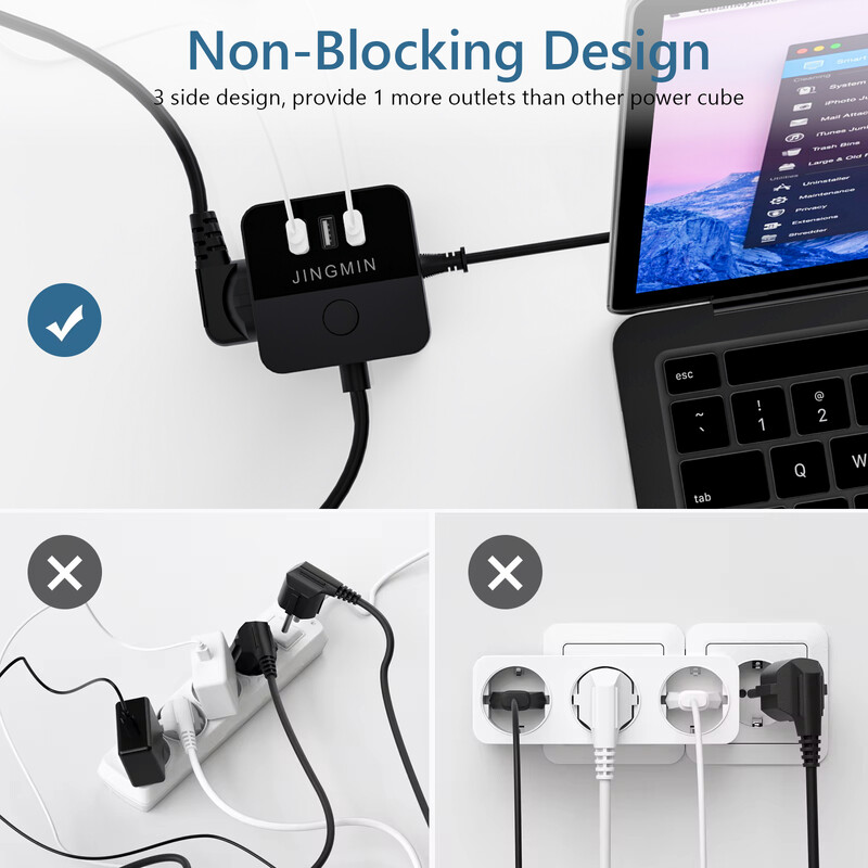 Adaptor de alimentare cu 3 prize de curent alternativ 3 porturi USB Cablu de prelungire 1,5 m Priză electrică multiplă cu comutator pentru biroul acasă