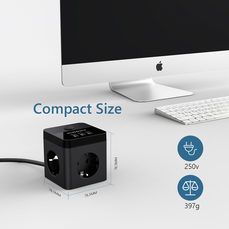 Adaptor de alimentare cu 3 prize de curent alternativ 3 porturi USB Cablu de prelungire 1,5 m Priză electrică multiplă cu comutator pentru biroul acasă