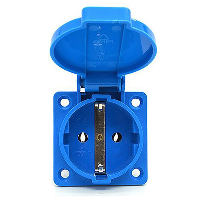 Crno Plavi okrugli poklopac 50*50mm EU industrija AC utičnica IP44 Europa Njemačka 16A 250V uzemljenje vanjska vodootporna utičnica