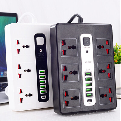 Πολύπριζο καλωδίου επέκτασης 2M για Office Home EU UK US Plug Universal Socket 2500W Προστασία υπερφόρτωσης με 5 θύρες USB 1 Type C