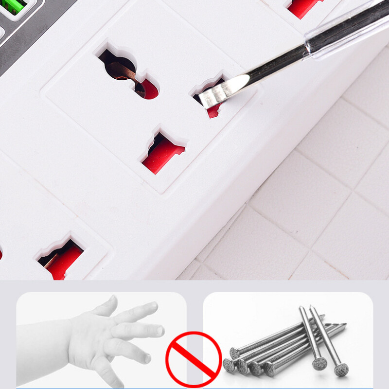 Prelungitor de 2M Prelungitor pentru birou, acasă, UE, Regatul Unit, SUA, priză universală, protecție la suprasarcină de 2500 W, cu 5 porturi USB 1 tip C