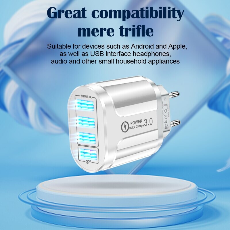 3.1A 4 USB įkroviklis EU US Plug Quick Fast Charge Universal Wall 4 Ports Įkrovimas iPhone Samsung Xiaomi mobiliųjų telefonų įkrovikliams