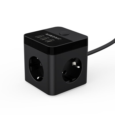 Maitinimo juosta su 3 kintamosios srovės lizdais 3 USB prievadai 1,5 M ilgintuvo kabelis kelių elektros lizdų maitinimo adapteris su jungikliu namų kubui