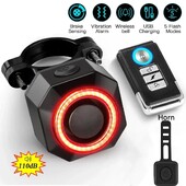 Lampă din spate cu alarmă antiefracție pentru bicicletă, fară din spate, impermeabilă, inteligentă, cu detecție automată a frânei, lampă din spate, telecomandă, încărcare USB, fară spate pentru bicicletă