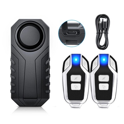 Wsdcam Вибрационна велосипедна аларма USB зареждане против кражба мотоциклетна велосипедна аларма 113 dB водоустойчива аларма с дистанционно