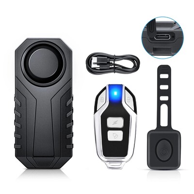 Wsdcam Вибрационна велосипедна аларма USB зареждане против кражба мотоциклетна велосипедна аларма 113 dB водоустойчива аларма с дистанционно