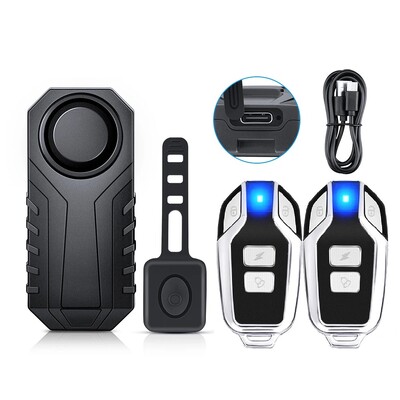 Wsdcam Вибрационна велосипедна аларма USB зареждане против кражба мотоциклетна велосипедна аларма 113 dB водоустойчива аларма с дистанционно