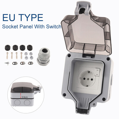 IP66 ES standartas Vokietijos didelis kištukas Dulkėms atsparus vandeniui atsparus lauko sieninis lizdas su jungikliu Maitinimo lizdas Tinkamas namų sodas