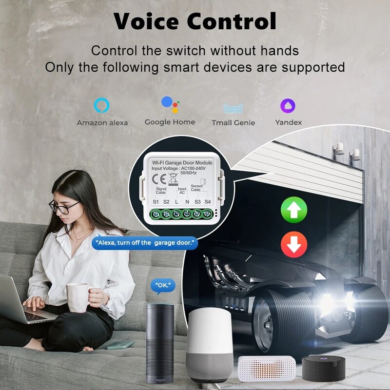 Controler pentru deschiderea ușii de garaj inteligent WiFi ONENUO Modulul de automatizare a comutatorului de aplicații Tuya funcționează cu Alexa Google Home Siri