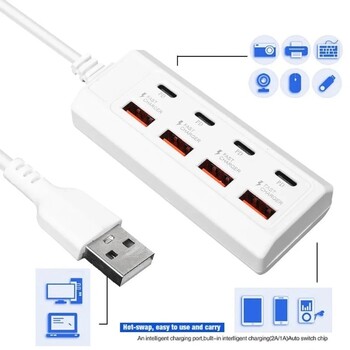 Универсално зарядно за мобилен телефон Електрически контакт 4USB 4PD Multiports Бързо зареждане USB щепсели Разклонител за мобилен телефон Лаптоп