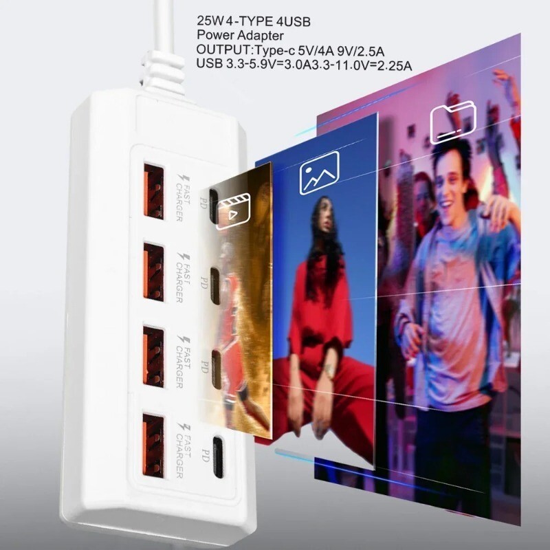 Încărcător universal pentru telefon mobil Priză electrică 4USB 4PD Multiporturi Încărcare rapidă Mufe USB Priză pentru telefon mobil, laptop